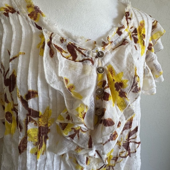 NWT Free People FP One Cream Yellow Floral Sheer Cropped Blouse Womens XS Boho - Picture 3 of 7